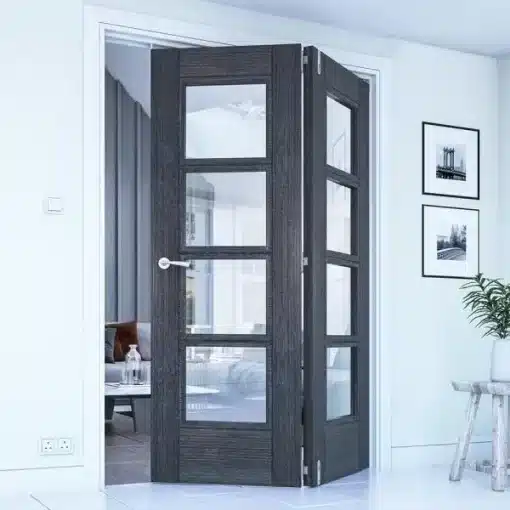 Montreal Dark Grey Ash 4 Lite Clear Glazed Bi-Fold Doorset - Image 1