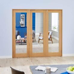 Shaker Oak 1 Lite Clear Glazed Prefinished 4 Door French Folding Doorset